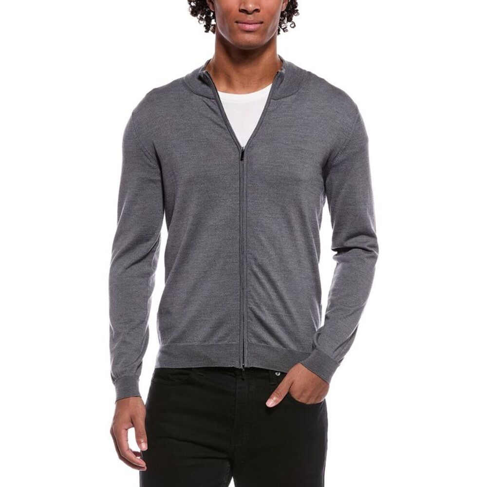 Slowear Mens Virgin Wool-Blend Fine Gauge Zip Cardigan, Grey